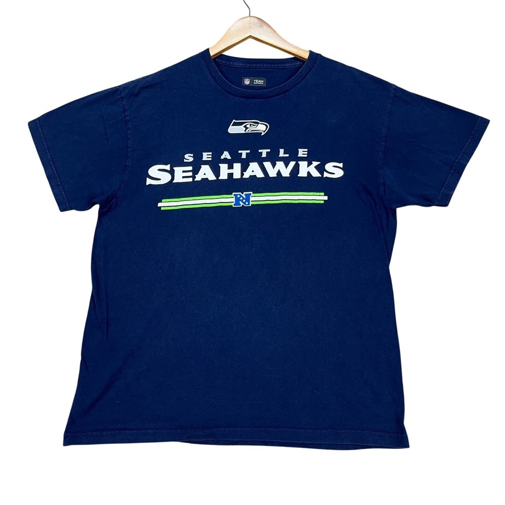 Seattle Seahawks NFL Team Apparel T-Shirt Mens Large Navy Blue Short Sleeve EUC
